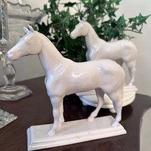 Pair of Porcelain  White Stallion Horses Figurines